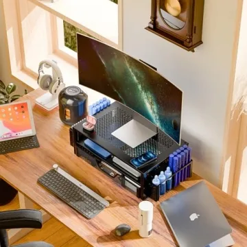 2 Tier Metal Monitor Stand & Organizer in Black