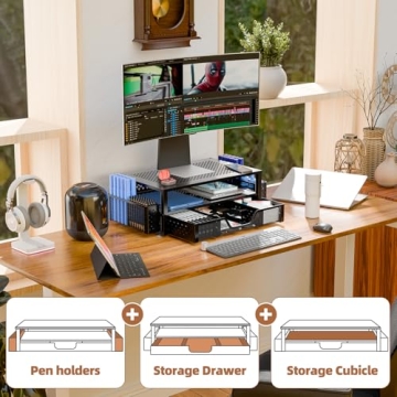 2 Tier Metal Monitor Stand & Organizer in Black