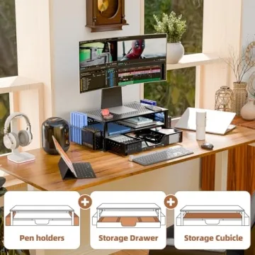 2 Tier Metal Monitor Stand & Organizer in Black