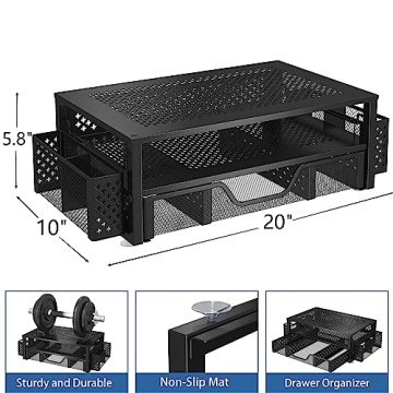 2 Tier Metal Monitor Stand & Organizer in Black
