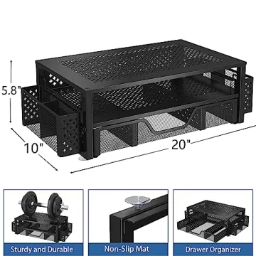 2 Tier Metal Monitor Stand & Organizer in Black