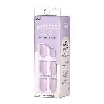 KISS imPRESS No Glue Mani Press On Nails, Color, 'Picture Purplect', Violet, Short Size, Squoval Sha...