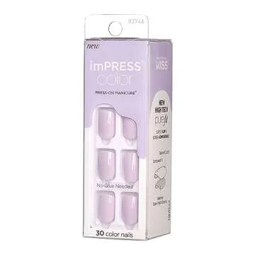 KISS imPRESS No Glue Mani Press On Nails, Picture Purplect, Short Size, Squoval Shape