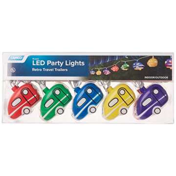 Camco Retro Travel Trailer Party Lights | Features an 8' Strand with (10) Travel Trailer Lights | Pe...