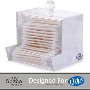 Marble Acrylic Qtip Holder - Qtip Brand Cotton Swab Dispenser, Modern Bathroom Decor Organizer for C...