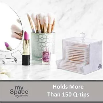 Marble Acrylic Qtip Holder - Qtip Brand Cotton Swab Dispenser, Modern Bathroom Decor Organizer for Countertop Vanity Storage (White Marble)