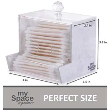 Marble Acrylic Qtip Holder - Qtip Brand Cotton Swab Dispenser, Modern Bathroom Decor Organizer for Countertop Vanity Storage (White Marble)