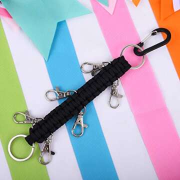 DEEKA Paracord Handmade Cheer Bows Holder for Cheerleading Teen Girls High School College Sports - Black