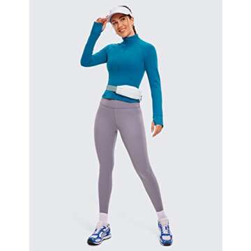 CRZ YOGA Butterluxe Womens Cropped Slim Fit Workout Jacket Weightless Track Athletic Full Zip Up Tops with Thumb Holes Super-sonic Blue Medium