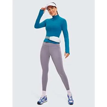 CRZ YOGA Butterluxe Womens Cropped Slim Fit Workout Jacket Weightless Track Athletic Full Zip Up Tops with Thumb Holes Super-sonic Blue Medium