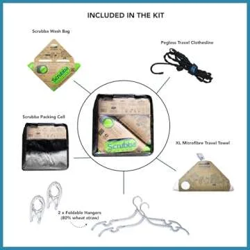 Scrubba Portable Wash Bag Kit (5 Pieces) - Hand Washing Machine System - Light & Small Portable Washer for Travel, Camping, Hiking & Hotel Room Washing – Eco-friendly Travel Laundry Essentials