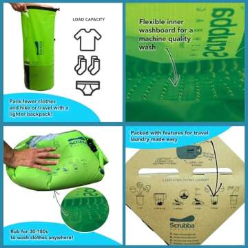 Scrubba Portable Wash Bag Kit (5 Pieces) - Hand Washing Machine System - Light & Small Portable Washer for Travel, Camping, Hiking & Hotel Room Washing – Eco-friendly Travel Laundry Essentials