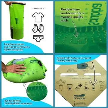 Scrubba Portable Wash Bag Kit (5 Pieces) - Hand Washing Machine System - Light & Small Portable Washer for Travel, Camping, Hiking & Hotel Room Washing – Eco-friendly Travel Laundry Essentials