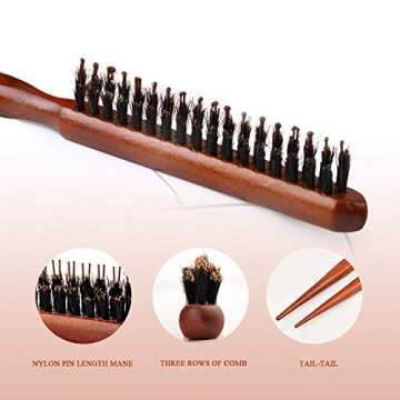 FALETO Boar Bristle Hair Brush Teasing Hairbrush with Rat Tail Backcombing Teaser Brushes Smoothing Anti-Static Hair Comb