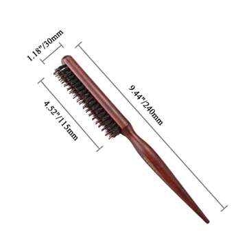 FALETO Boar Bristle Hair Brush Teasing Hairbrush with Rat Tail Backcombing Teaser Brushes Smoothing Anti-Static Hair Comb
