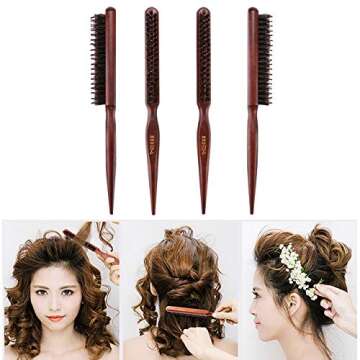 FALETO Boar Bristle Hair Brush Teasing Hairbrush with Rat Tail Backcombing Teaser Brushes Smoothing Anti-Static Hair Comb