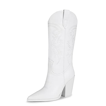 ISNOM White Cowgirl Boots: Stylish, Comfortable & Versatile Western Boots