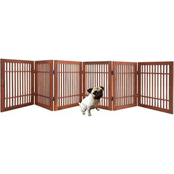 Pet Dog Gate Strong and Durable Freestanding Folding Acacia Hardwood Portable Wooden Fence Indoors o...