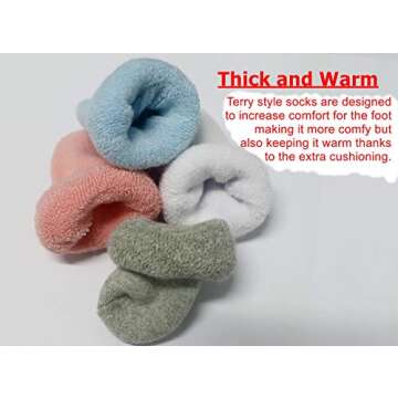 RATIVE Newborn Baby Socks 0-6,6-12 Months Thick Terry Turn Cuff Socks for Unisex Boys Girls