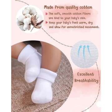 RATIVE Newborn Baby Socks 0-6,6-12 Months Thick Terry Turn Cuff Socks for Unisex Boys Girls