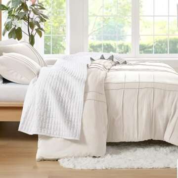 Comfort Spaces Cream King Size Duvet Cover Set - 3 Pieces Pintuck Pleated Duvet Cover King, All Seas...