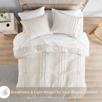 Comfort Spaces Cream King Size Duvet Cover Set - 3 Pieces Pintuck Pleated Duvet Cover King, All Season Lightweight, Extra Softness Pre-Washed Microfiber King Bedding Cover Shams, King/Cal King