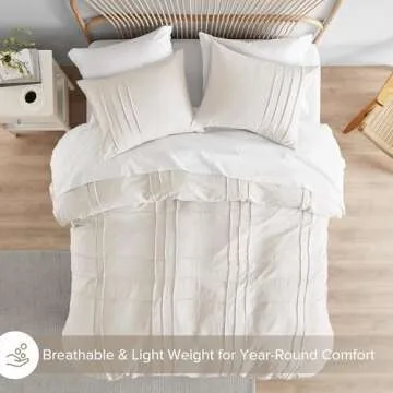 Comfort Spaces Cream King Size Duvet Cover Set - 3 Pieces Pintuck Pleated Duvet Cover King, All Season Lightweight, Extra Softness Pre-Washed Microfiber King Bedding Cover Shams, King/Cal King
