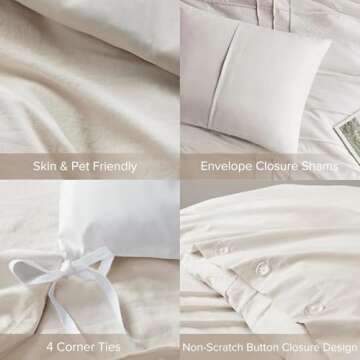 Comfort Spaces Cream King Size Duvet Cover Set - 3 Pieces Pintuck Pleated Duvet Cover King, All Season Lightweight, Extra Softness Pre-Washed Microfiber King Bedding Cover Shams, King/Cal King