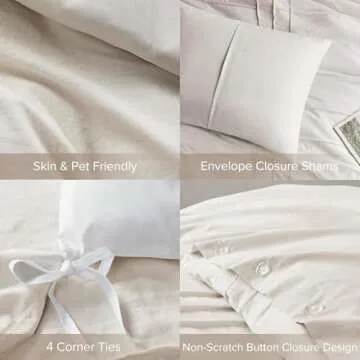 Comfort Spaces Cream King Size Duvet Cover Set - 3 Pieces Pintuck Pleated Duvet Cover King, All Season Lightweight, Extra Softness Pre-Washed Microfiber King Bedding Cover Shams, King/Cal King