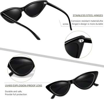 Joopin Polarized Black Cat Eye Sunglasses for Women, Retro Narrow Pointy Cateye Womens Sun Glasses UV Protection, Designer Dark Shades