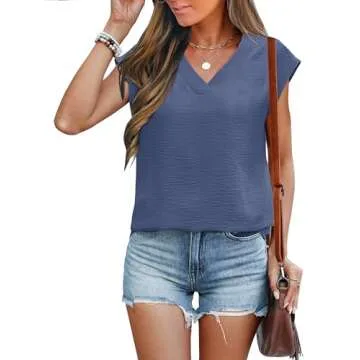 ANRABESS Women Cap Sleeve Textured V Neck Blouse - Elegant Casual Wear