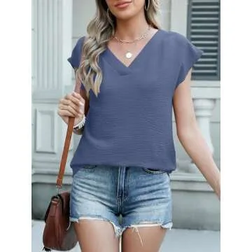 ANRABESS Women Cap Sleeve V Neck Top for Every Occasion