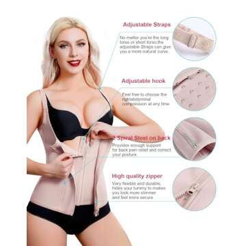 LODAY Waist Trainer Corset for Weight Loss Tummy Control Sport Workout Body Shaper (M, Beige (vest-adjustable straps))