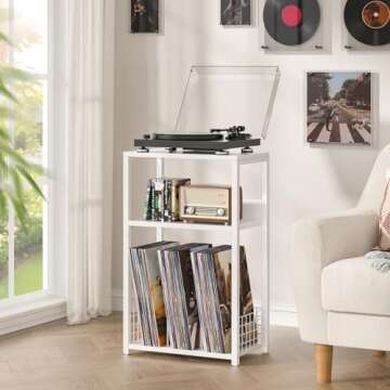 LELELINKY White Side Table,Small Printer Stand with Storage Shelf,3 Tier Industrial Bedside Tables,V...