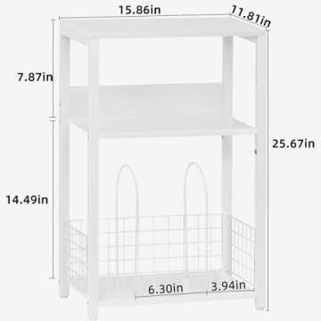 LELELINKY White Side Table,Small Printer Stand with Storage Shelf,3 Tier Industrial Bedside Tables,Vinyl Record Player Stand,Modern Sofa Night Stands for Living Room Bedroom Office Small Spaces