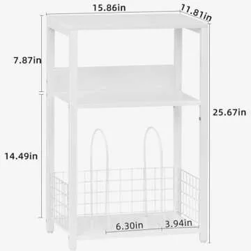 LELELINKY White Side Table,Small Printer Stand with Storage Shelf,3 Tier Industrial Bedside Tables,Vinyl Record Player Stand,Modern Sofa Night Stands for Living Room Bedroom Office Small Spaces