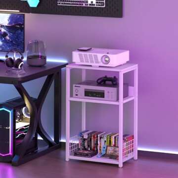 LELELINKY White Side Table,Small Printer Stand with Storage Shelf,3 Tier Industrial Bedside Tables,Vinyl Record Player Stand,Modern Sofa Night Stands for Living Room Bedroom Office Small Spaces