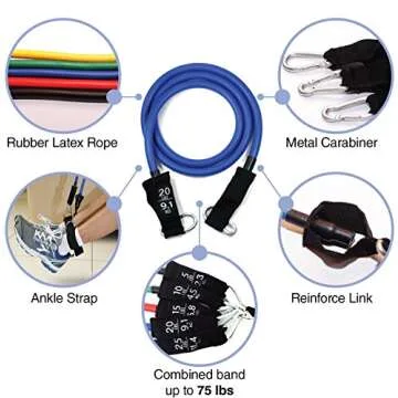 Resistance Bands - Tension Band Set for Weights Exercise, Fitness Workout - Heavy Resistant - Comes with Door Anchor Attachment, Legs, Ankle Straps and Carry Case