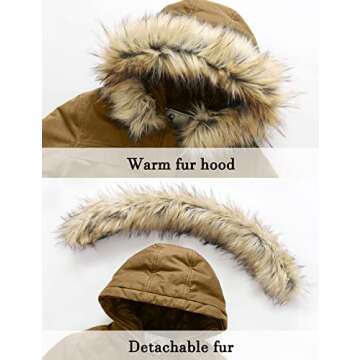 Uoiuxc Women's Hooded Winter Coat Warm Fleeced Lined Parka Long Jackets (Khaki,Small)