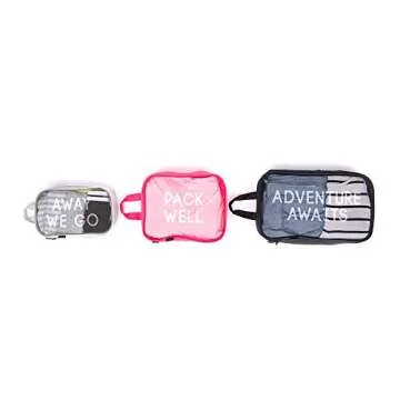 Miamica 3-Piece Packing Cube Set, Grey/Fuchsia/Black