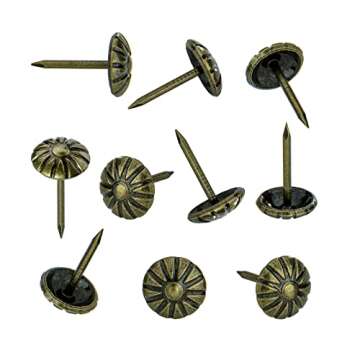 Homdire Upholstery Tacks for Decorative, Furniture Tacks Nails for Upholstery Decorative, 7/16 Inch Upholstery Nails for Furniture DIY Decorative, Daisy Upholstery Tacks Antique Brass,100PCS