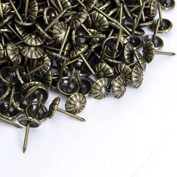 Homdire Upholstery Tacks for Decorative, Furniture Tacks Nails for Upholstery Decorative, 7/16 Inch Upholstery Nails for Furniture DIY Decorative, Daisy Upholstery Tacks Antique Brass,100PCS