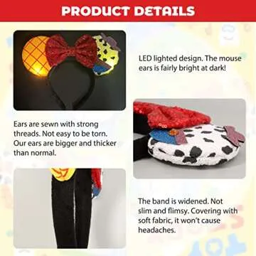 Light Up Mouse Ears, LED Flashing Toy Inspired Mouse Ears Headband for Women Girls Party Accessories Cosplay Decorations (Yellow)