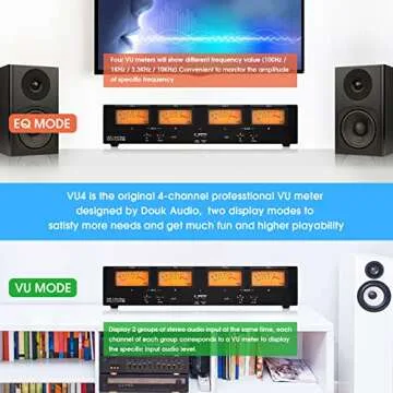 Douk Audio 4-Channel Analog VU Meter & Audio Switcher with RCA/XLR Inputs/Outputs for Professional Sound Level Monitoring and EQ Analysis with Remote (VU4, Yellow)