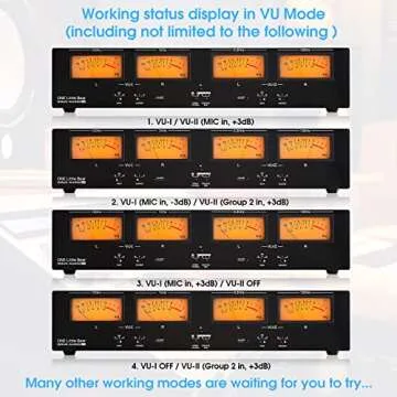 Douk Audio 4-Channel Analog VU Meter & Audio Switcher with RCA/XLR Inputs/Outputs for Professional Sound Level Monitoring and EQ Analysis with Remote (VU4, Yellow)