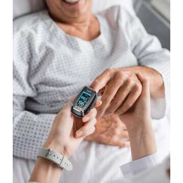 Pulse Oximeter with Fingertip Oxygen Meter : AILE Compact Fingertip Pulse Oximeter - Blood Oxygen/Heart Rate Monitor - 4 Color Screen Display - Including 2AAA Batteries for Athletic & Home (Black)