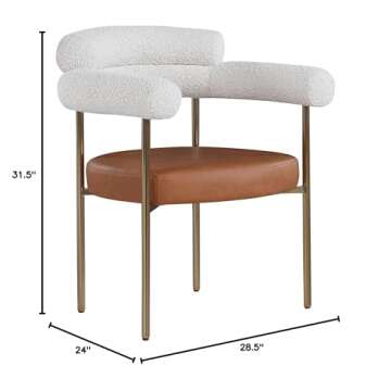 Meridian Furniture 870Cognac-C Blake Collection Modern | Contemporary Vegan Leather/Boucle Fabric Upholstered Dining Chair with Brushed Brass Metal Frame, 28.5" W x 24" D x 31.5" H, Cognac, Set of 2