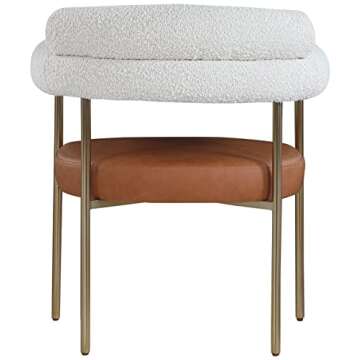 Meridian Furniture 870Cognac-C Blake Collection Modern | Contemporary Vegan Leather/Boucle Fabric Upholstered Dining Chair with Brushed Brass Metal Frame, 28.5" W x 24" D x 31.5" H, Cognac, Set of 2