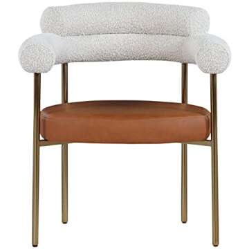 Meridian Furniture 870Cognac-C Blake Collection Modern | Contemporary Vegan Leather/Boucle Fabric Upholstered Dining Chair with Brushed Brass Metal Frame, 28.5" W x 24" D x 31.5" H, Cognac, Set of 2