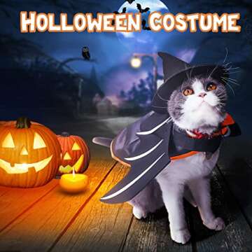 Halloween Cat Costume Bat Wings Witch Cloak Wizard Hat 3 PCS Pet Costumes for Small Cats Kittens Cos...